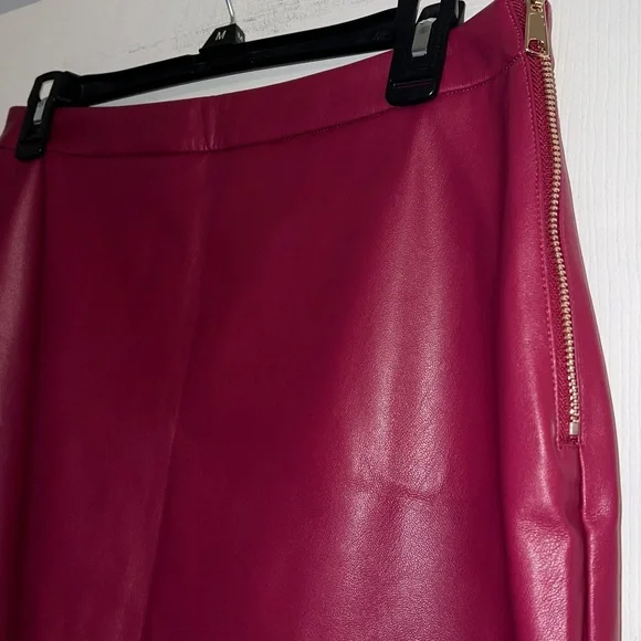 INC International Concepts Berry Burgundy Faux Leather Trumpet A-line Midi Skirt - Picture 5 of 12